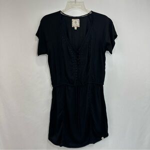 Element Eden Black Dress Sz Small Embroidered Neckline Cinched Waist Black